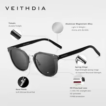 Stevvex round sunglasses with aluminum–magnesium frame and polarized UV400 lenses in black on Tampa Home & Garden Store