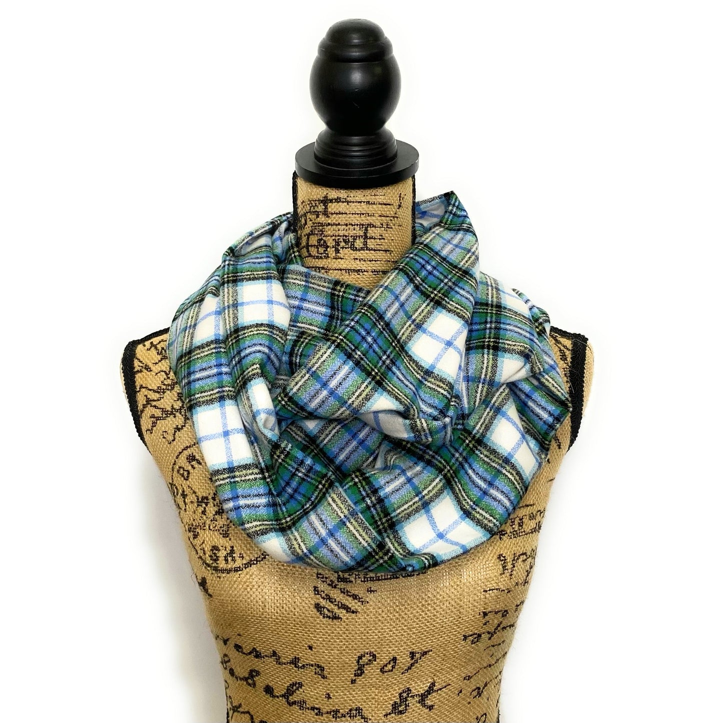 Shades of Blue and Green on White 100% Organic Cotton Plaid Infinity and Blanket Scarves - Tampa Home & Garden Store