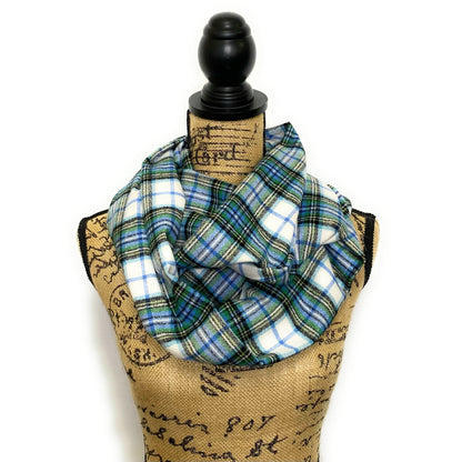 Shades of Blue and Green on White 100% Organic Cotton Plaid Infinity and Blanket Scarves - Tampa Home & Garden Store