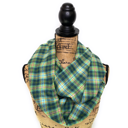 Shades of Cucumber Melon Greens with small accents of Sky Blue, Pink, and Orange Luxe Collection Plaid Infinity and Blanket Scarves - Tampa Home & Garden Store