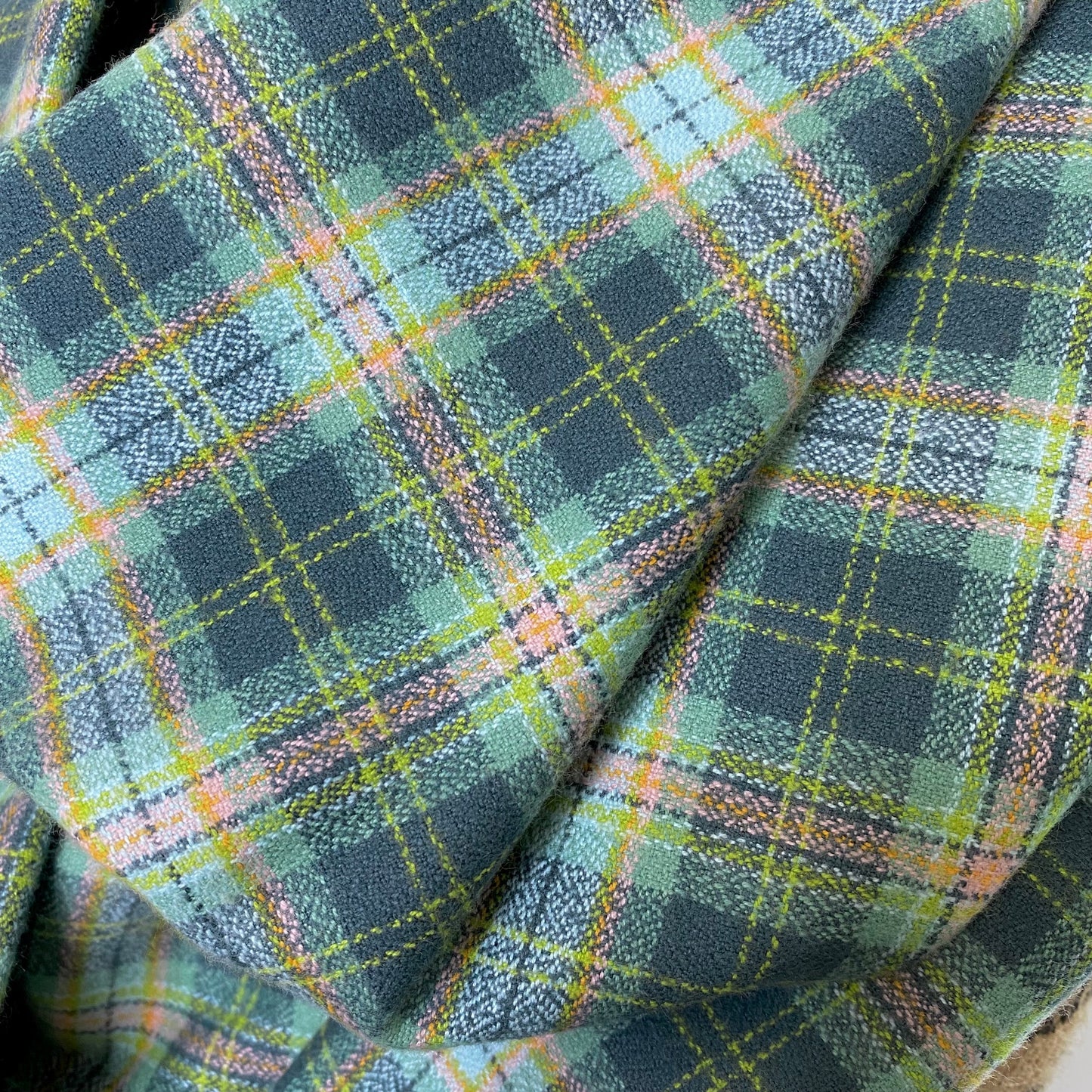 Shades of Cucumber Melon Greens with small accents of Sky Blue, Pink, and Orange Luxe Collection Plaid Infinity and Blanket Scarves - Tampa Home & Garden Store