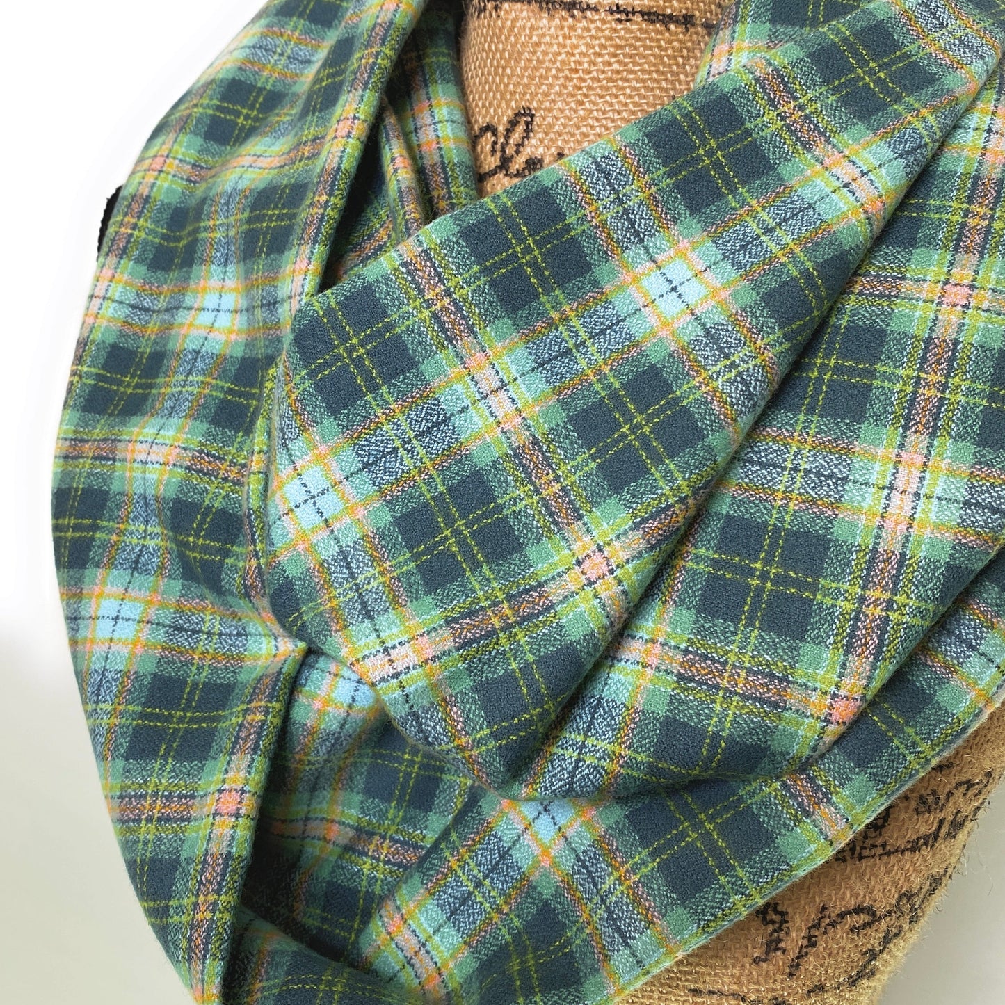 Shades of Cucumber Melon Greens with small accents of Sky Blue, Pink, and Orange Luxe Collection Plaid Infinity and Blanket Scarves - Tampa Home & Garden Store