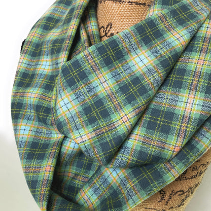 Shades of Cucumber Melon Greens with small accents of Sky Blue, Pink, and Orange Luxe Collection Plaid Infinity and Blanket Scarves - Tampa Home & Garden Store