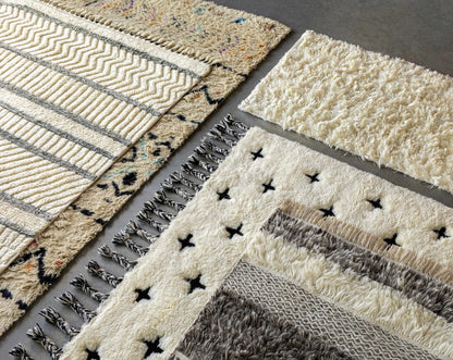 Arcanum Hand Knotted Wool Area Rug by Boutique Rugs, cream beige shag, clearance on Tampa Home & Garden Store