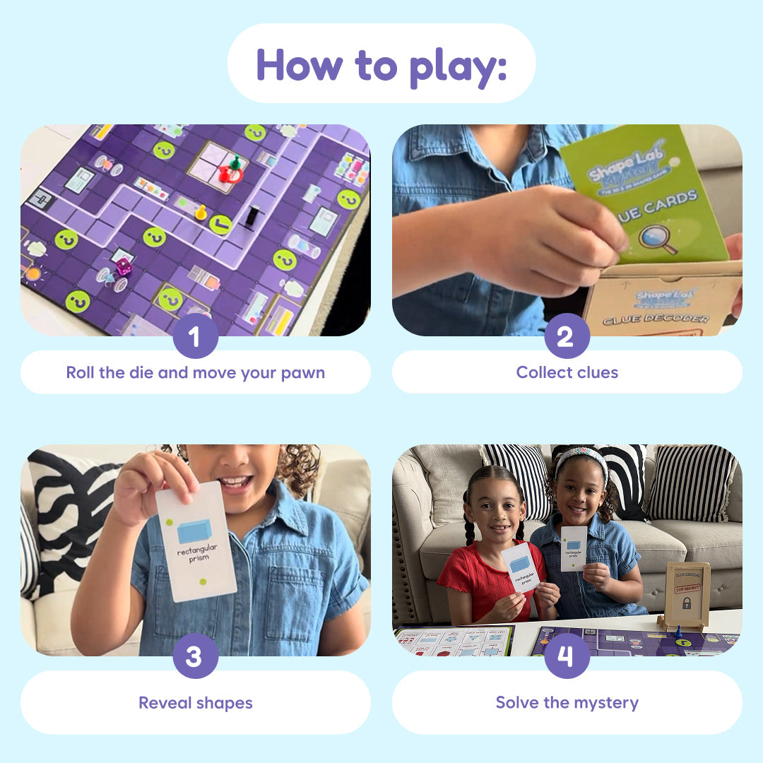 Shape Lab Mystery board game by The Fidget Games, educational toy on purple grid board on Tampa Home & Garden Store