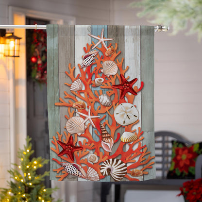 Shell Christmas Tree Burlap Flag - Tampa Home & Garden Store