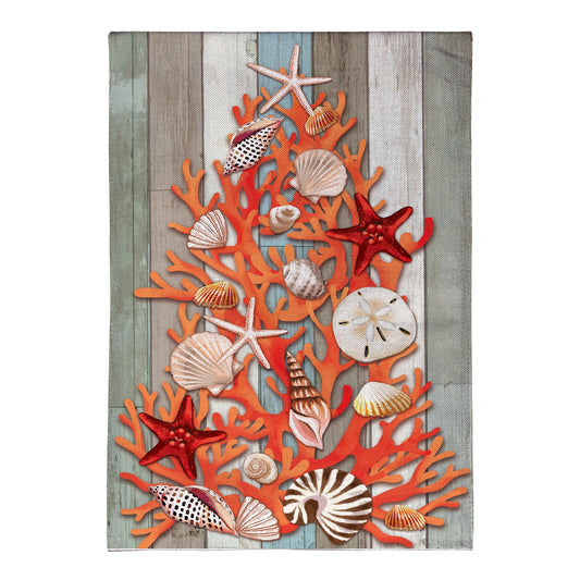 Shell Christmas Tree Burlap Flag - Tampa Home & Garden Store