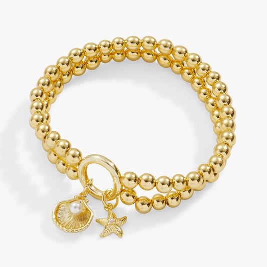 Shell + Starfish Double Stretch Bracelet goldtone beaded bracelet with starfish charms on Tampa Home & Garden Store