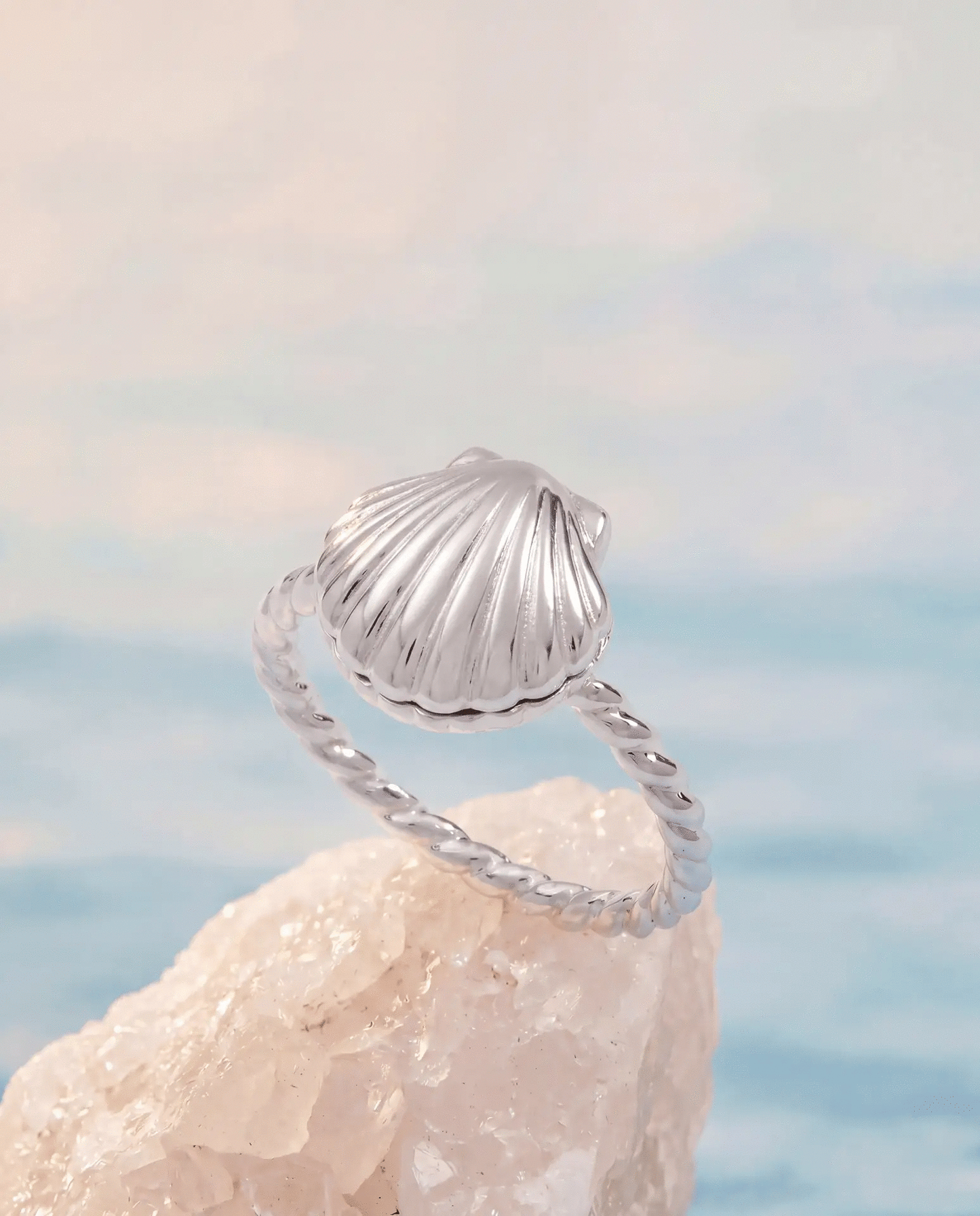 Salt + Sea Seashells Are Love Letters In The Sand Locket Ring, silver-tone seashell locket with twisted rope band by ALEX AND ANI on Tampa Home & Garden Store