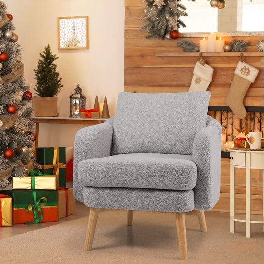 Sherpa Accent Chair Modern Living Room Chair with Seat Cushion-Grey - Tampa Home & Garden Store
