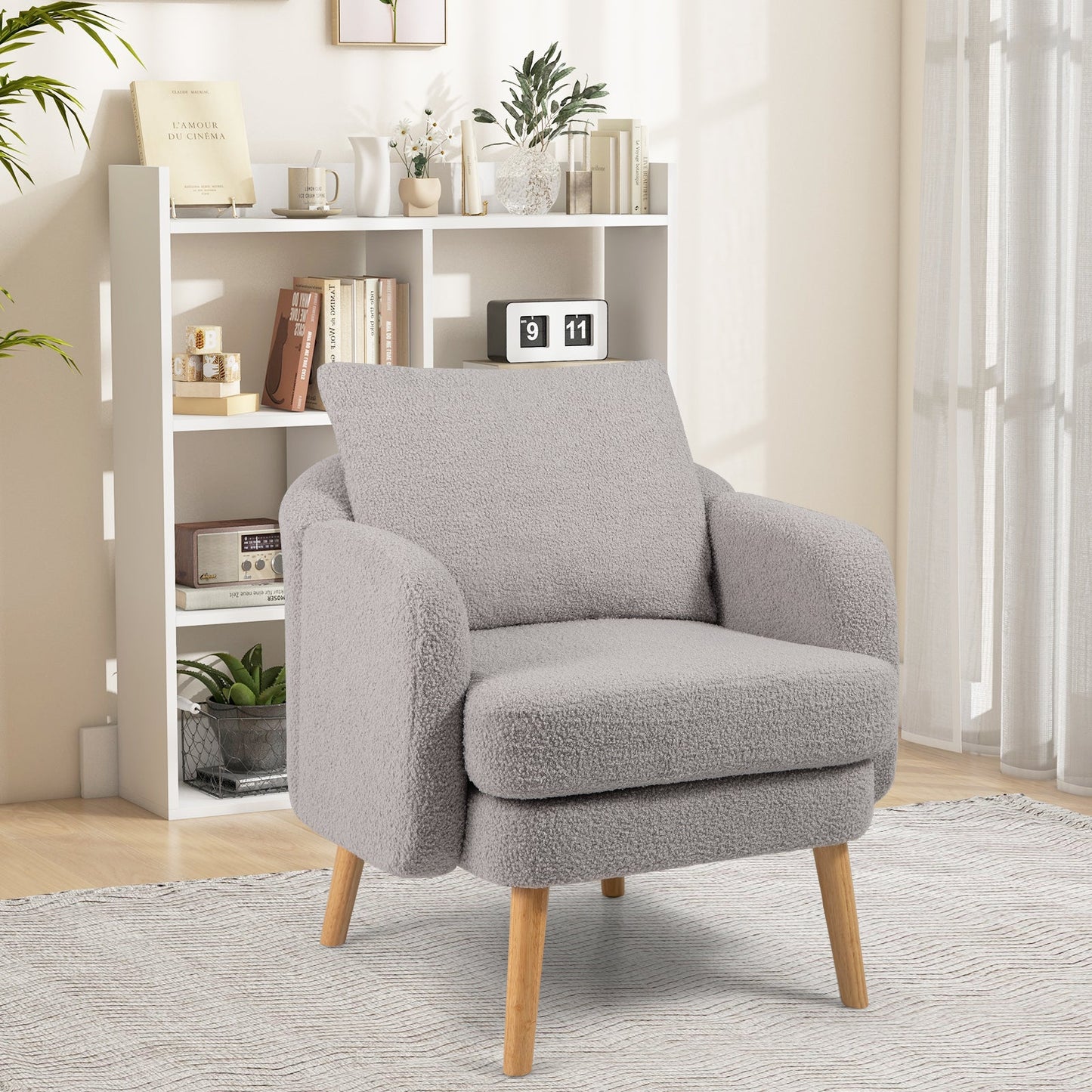 Sillón Sherpa moderno para sala de estar con cojín de asiento - Gris