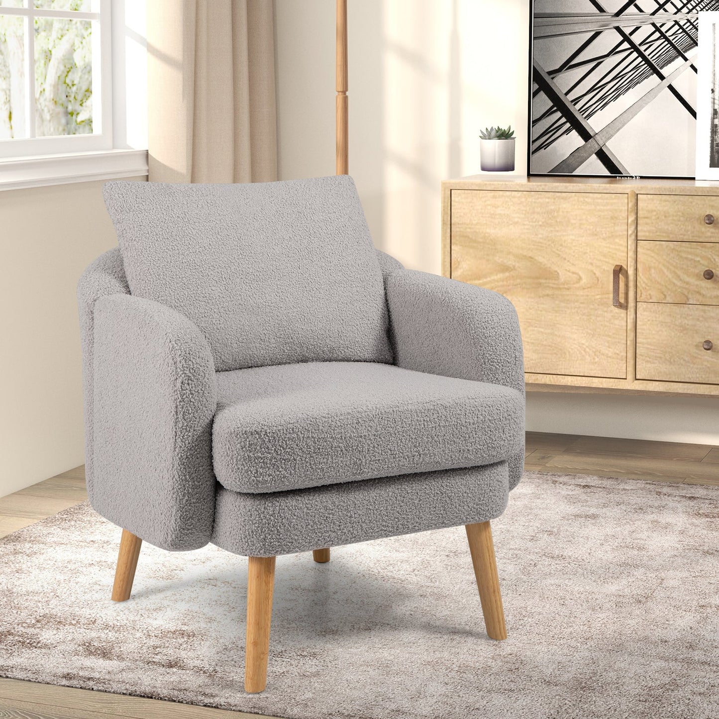 Sillón Sherpa moderno para sala de estar con cojín de asiento - Gris