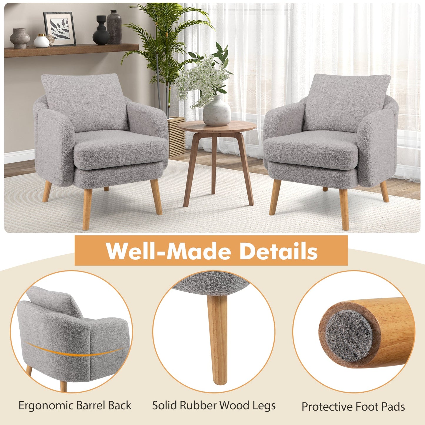 Sillón Sherpa moderno para sala de estar con cojín de asiento - Gris