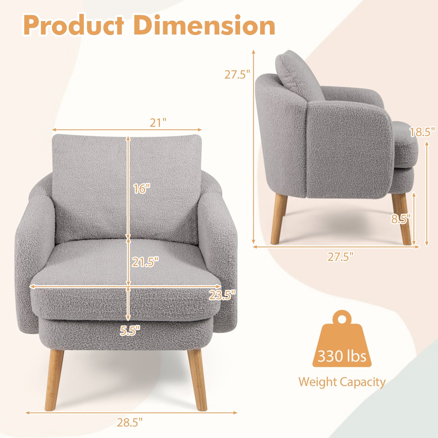 Sillón Sherpa moderno para sala de estar con cojín de asiento - Gris