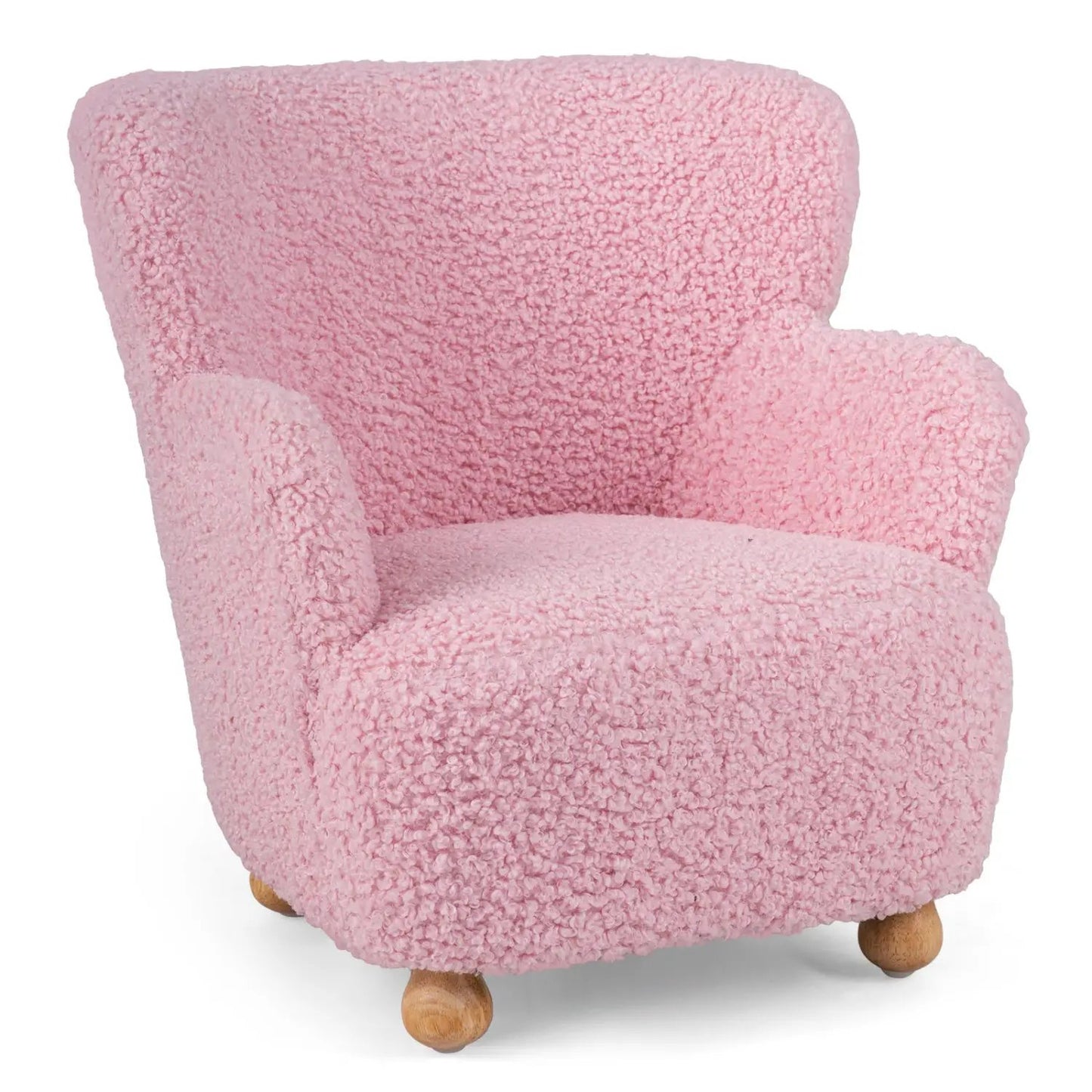 Kids Sherpa Armchair in Pink with Solid Wood Legs