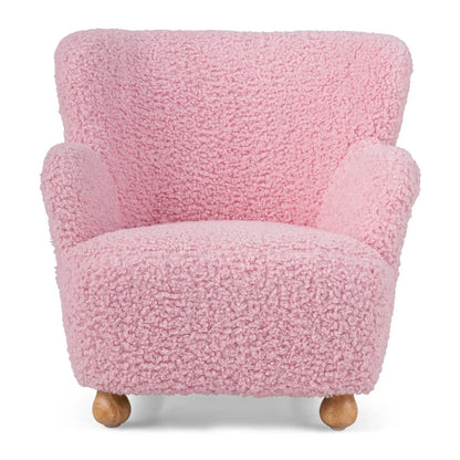 Kids Sherpa Armchair in Pink with Solid Wood Legs