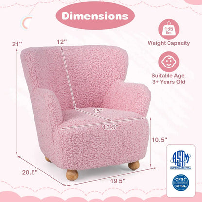 Kids Sherpa Armchair in Pink with Solid Wood Legs
