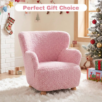 Kids Sherpa Armchair in Pink with Solid Wood Legs