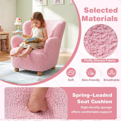 Kids Sherpa Armchair in Pink with Solid Wood Legs