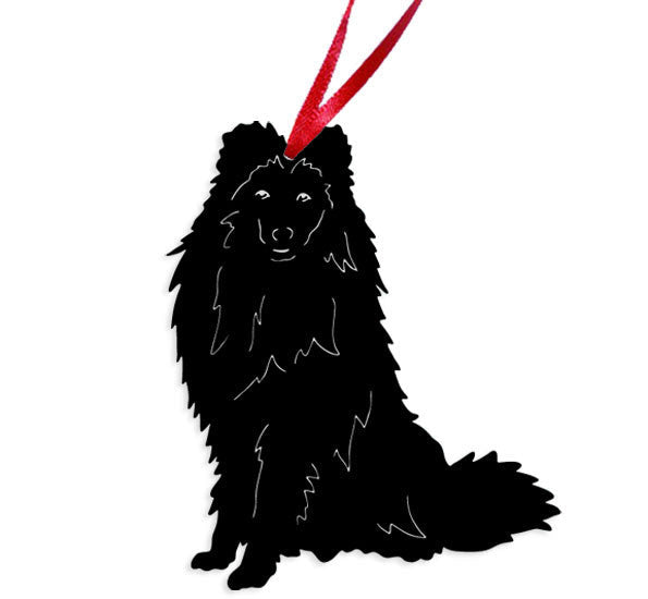Shetland Sheepdog plant stake ornament, silhouette with red ribbon, Rustica Ornamentals on Tampa Home & Garden Store