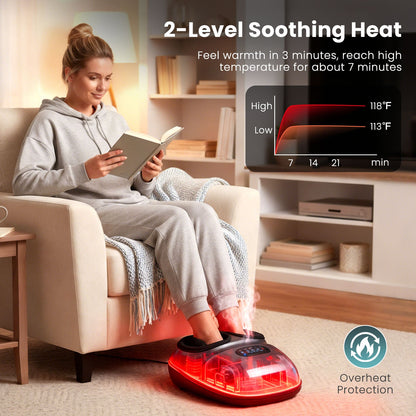 Shiatsu Foot Massager Machine with 2-Level Heat and Air Compression-Black