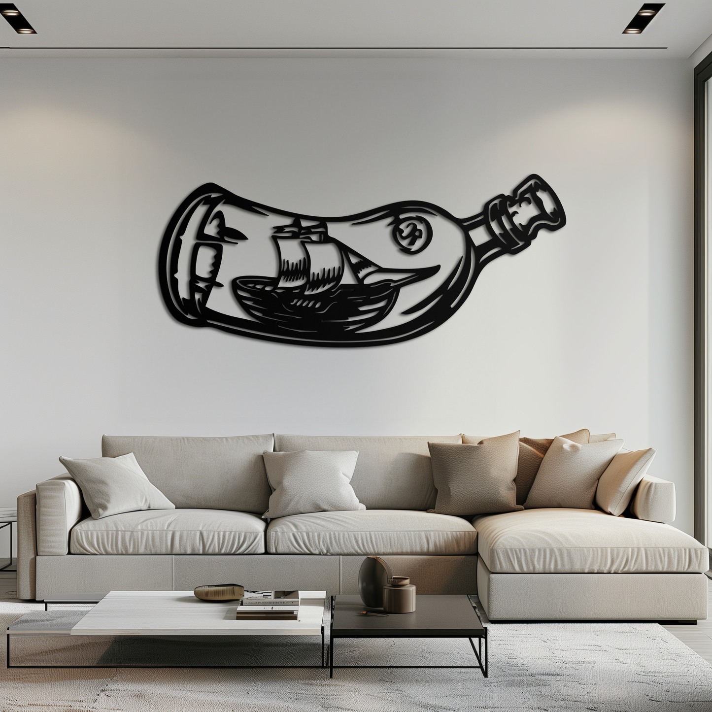 Ship in a Bottle Metal Wall Art – Nautical Silhouette Design for Sea Lovers- KAF691 - Tampa Home & Garden Store