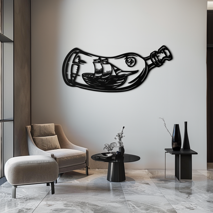 Ship in a Bottle Metal Wall Art – Nautical Silhouette Design for Sea Lovers- KAF691 - Tampa Home & Garden Store
