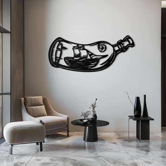 Ship in a Bottle Metal Wall Art – Nautical Silhouette Design for Sea Lovers- KAF691 - Tampa Home & Garden Store
