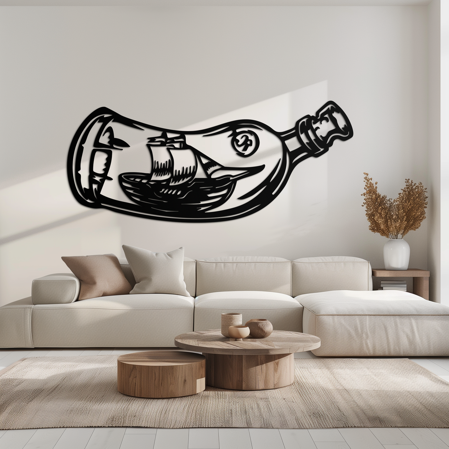 Ship in a Bottle Metal Wall Art – Nautical Silhouette Design for Sea Lovers- KAF691 - Tampa Home & Garden Store