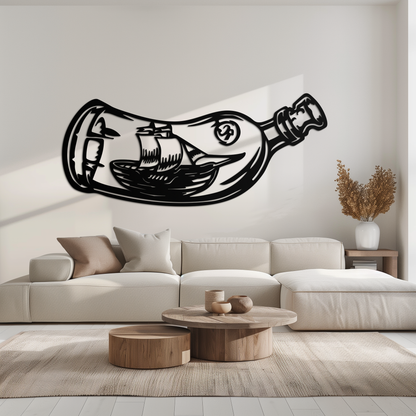 Ship in a Bottle Metal Wall Art – Nautical Silhouette Design for Sea Lovers- KAF691 - Tampa Home & Garden Store