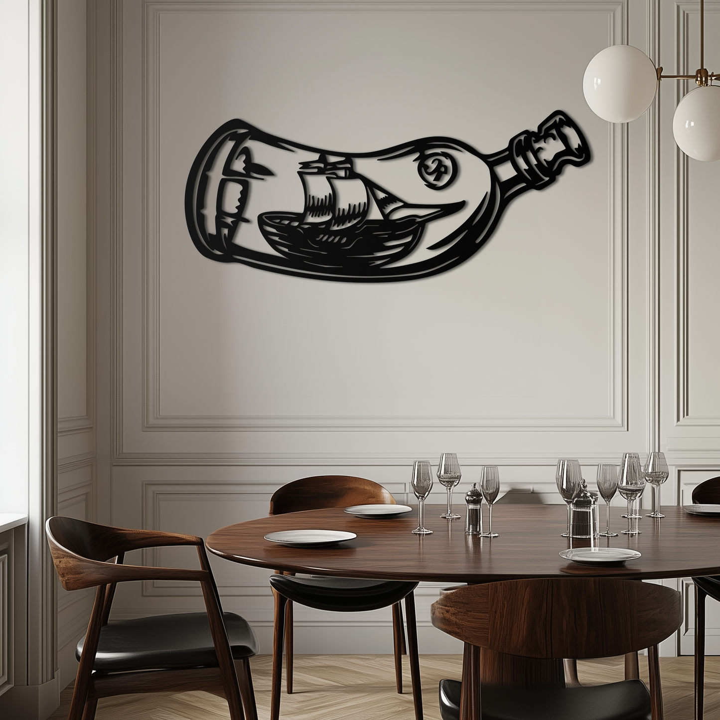 Ship in a Bottle Metal Wall Art – Nautical Silhouette Design for Sea Lovers- KAF691 - Tampa Home & Garden Store