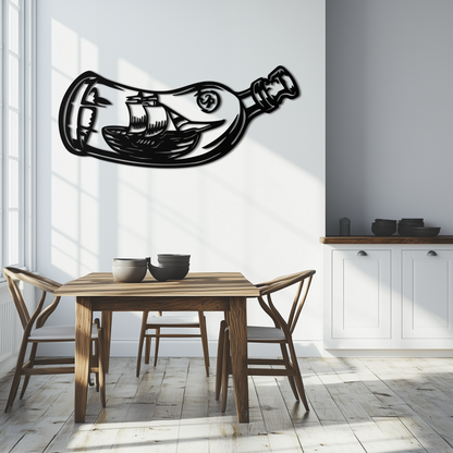 Ship in a Bottle Metal Wall Art – Nautical Silhouette Design for Sea Lovers- KAF691 - Tampa Home & Garden Store