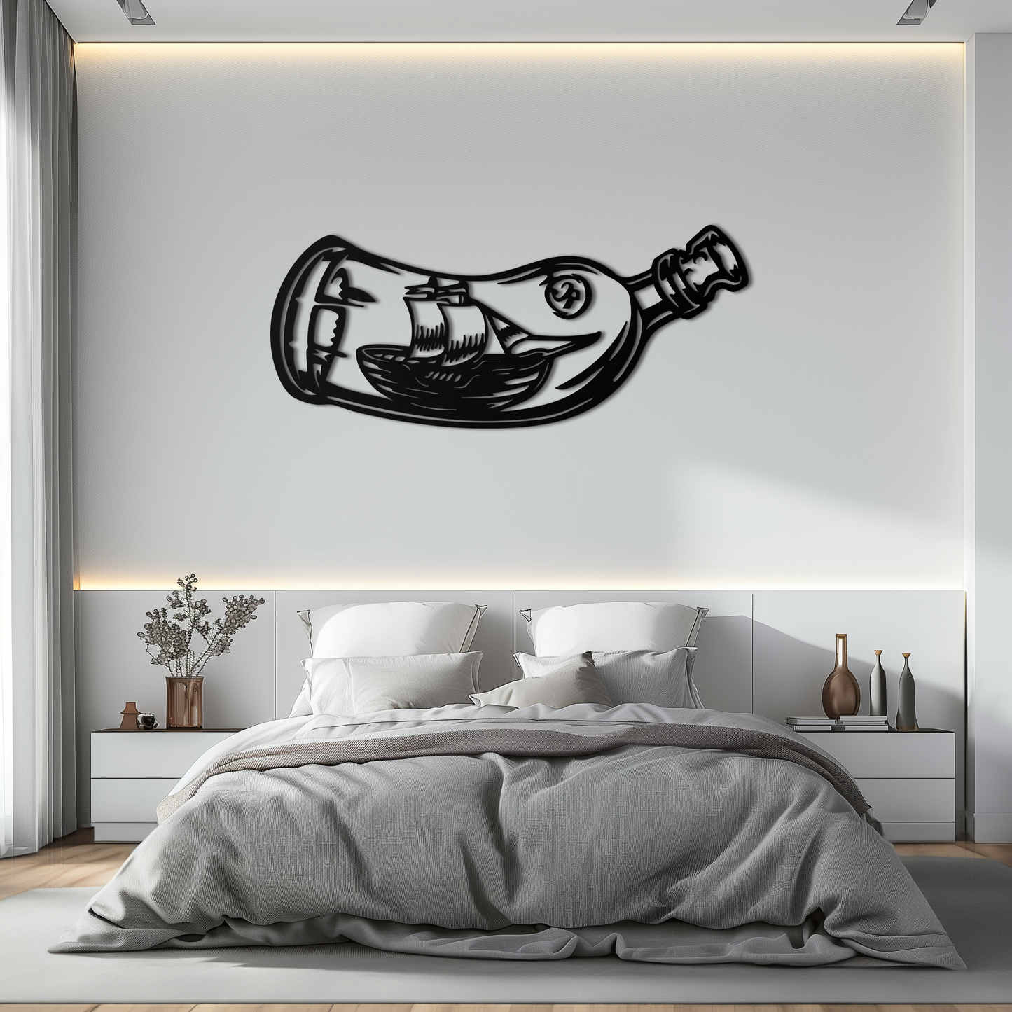 Ship in a Bottle Metal Wall Art – Nautical Silhouette Design for Sea Lovers- KAF691 - Tampa Home & Garden Store