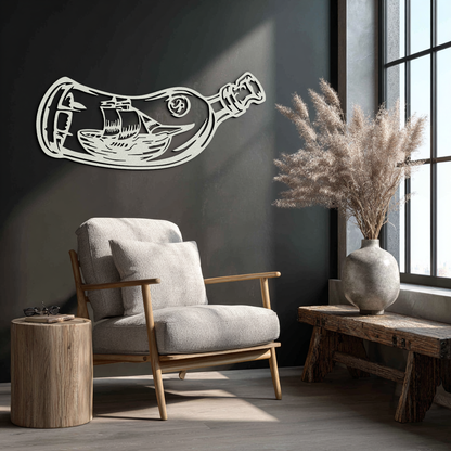 Ship in a Bottle Metal Wall Art – Nautical Silhouette Design for Sea Lovers- KAF691 - Tampa Home & Garden Store