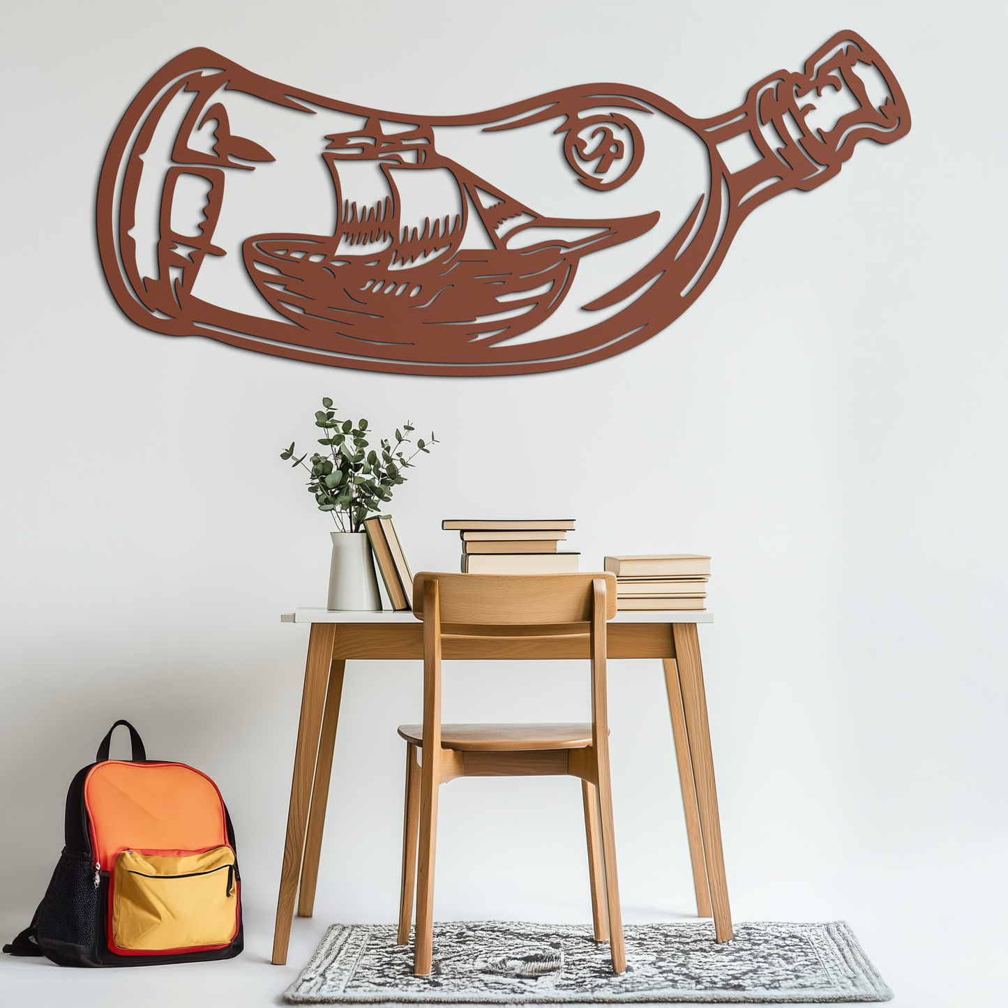 Ship in a Bottle Metal Wall Art – Nautical Silhouette Design for Sea Lovers- KAF691 - Tampa Home & Garden Store