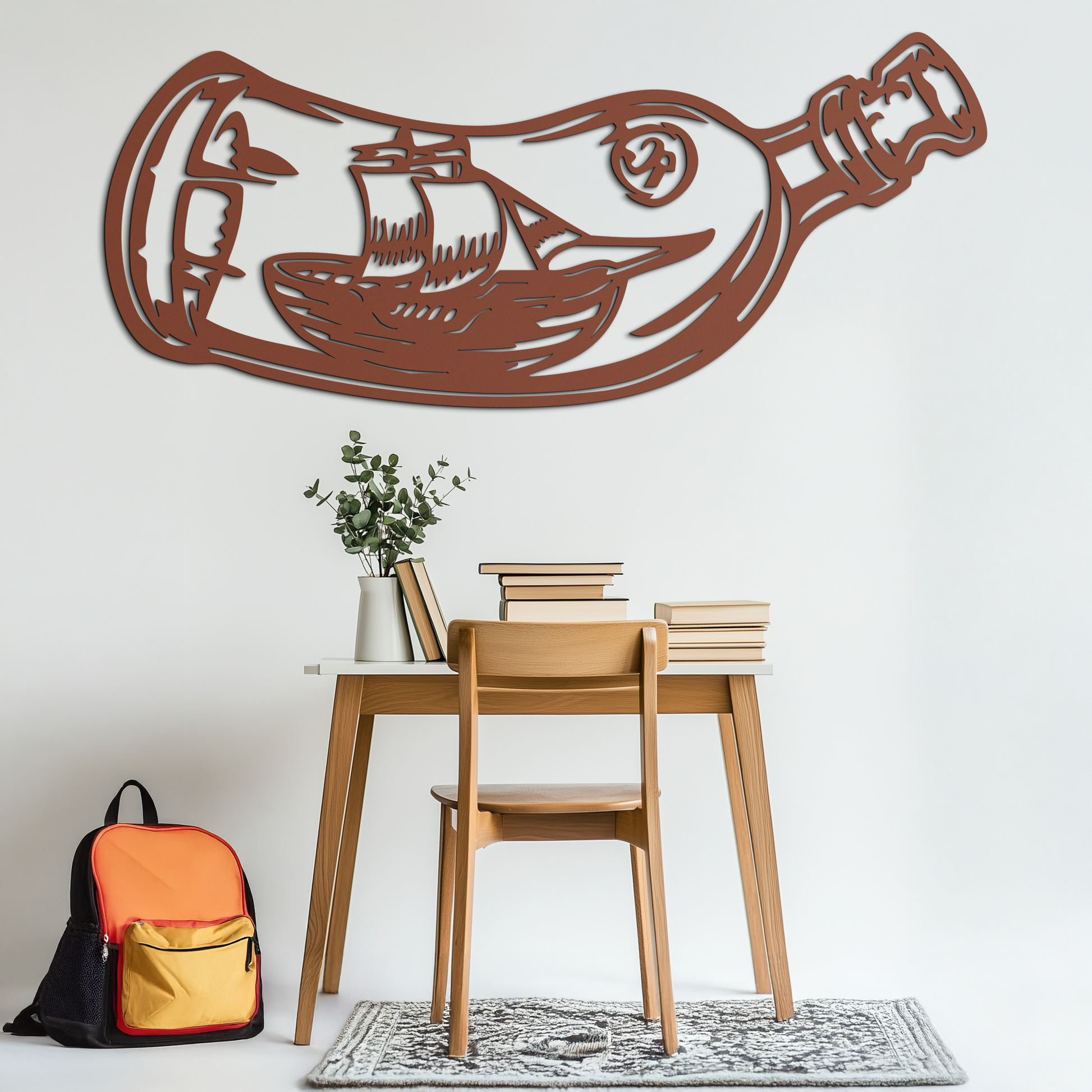 Ship in a Bottle Metal Wall Art – Nautical Silhouette Design for Sea Lovers- KAF691 - Tampa Home & Garden Store