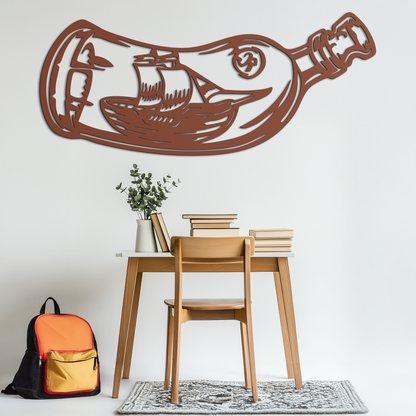 Ship in a Bottle Metal Wall Art – Nautical Silhouette Design for Sea Lovers- KAF691 - Tampa Home & Garden Store