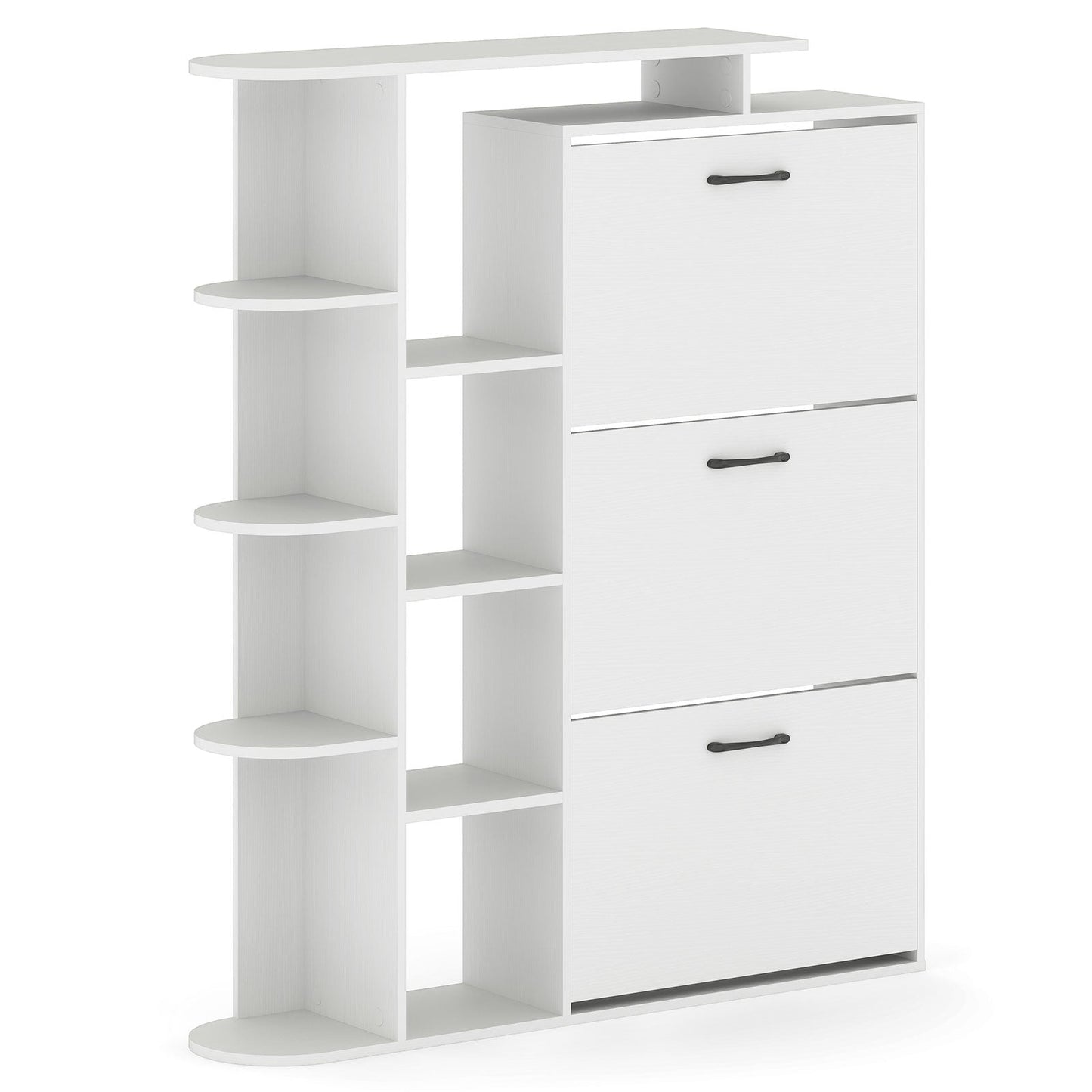 Shoe Cabinet with Open Shelves Modern Shoe Organizer with 3 Flip Drawers
