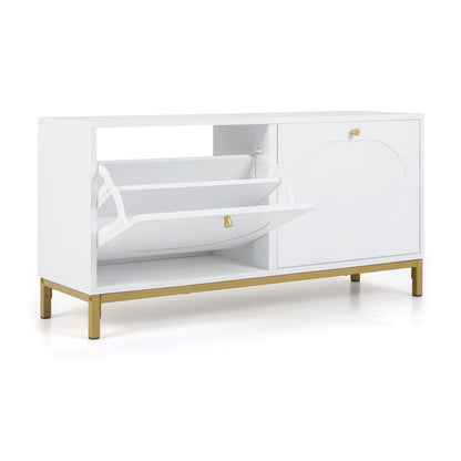 Shoe Storage Bench Narrow Entryway Bench with 2 Flip Drawers Adjustable Shelves-White