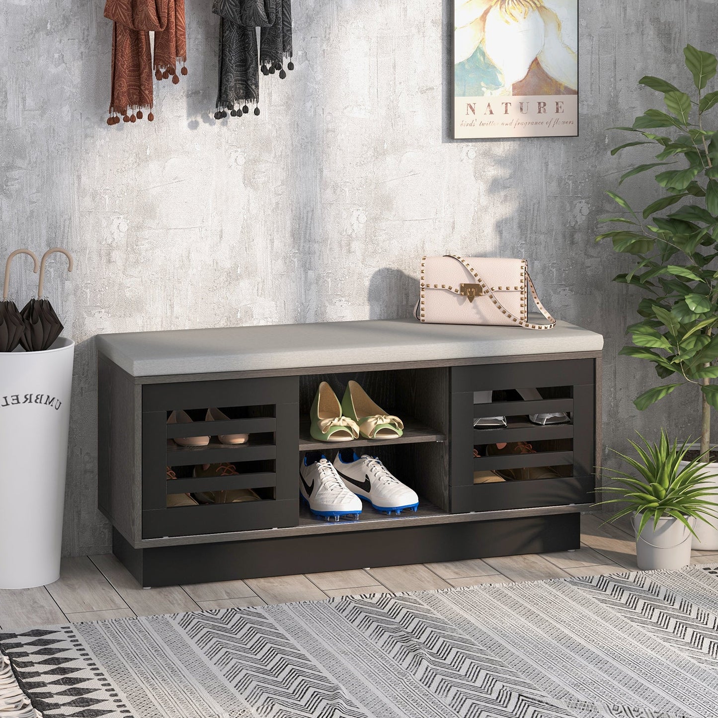 Shoe Bench with 6 Storage Compartments and 3 Adjustable Shelves