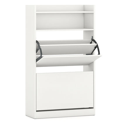 Shoe Storage Cabinet Hidden Shoe Rack with 2 Flip Drawers Adjustable and Removable Shelves-White