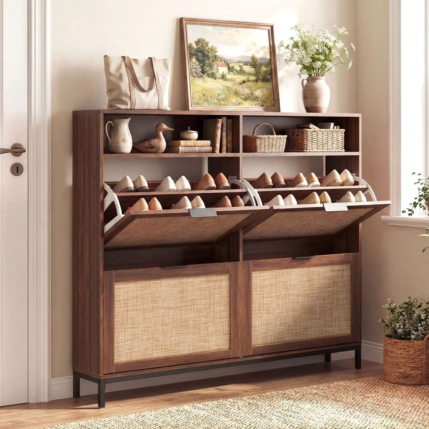 Shoe Storage Cabinet with 4 Flip Drawers