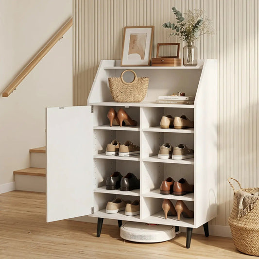 Shoe Storage Cabinet by DirectDeals in white with adjustable shelves and open cubbies on Tampa Home & Garden Store