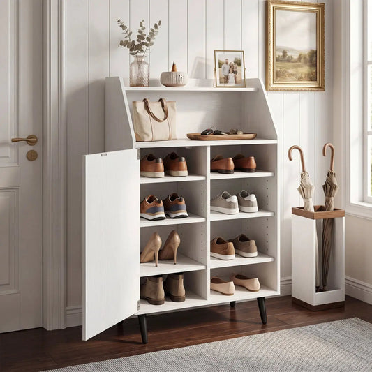 DirectDeals white shoe storage cabinet with adjustable shelves, organized shoes in open cubbies on Tampa Home & Garden Store