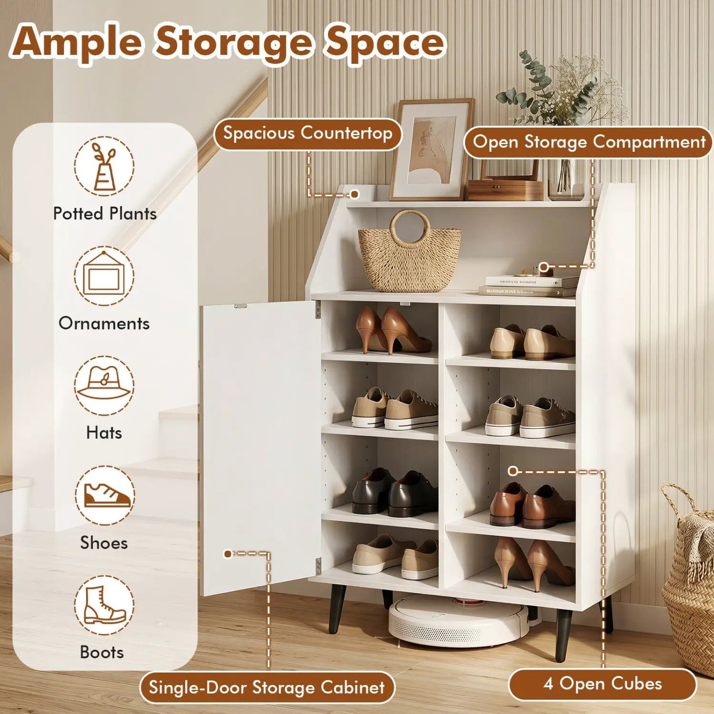 Shoe Storage Cabinet with Adjustable Shelves