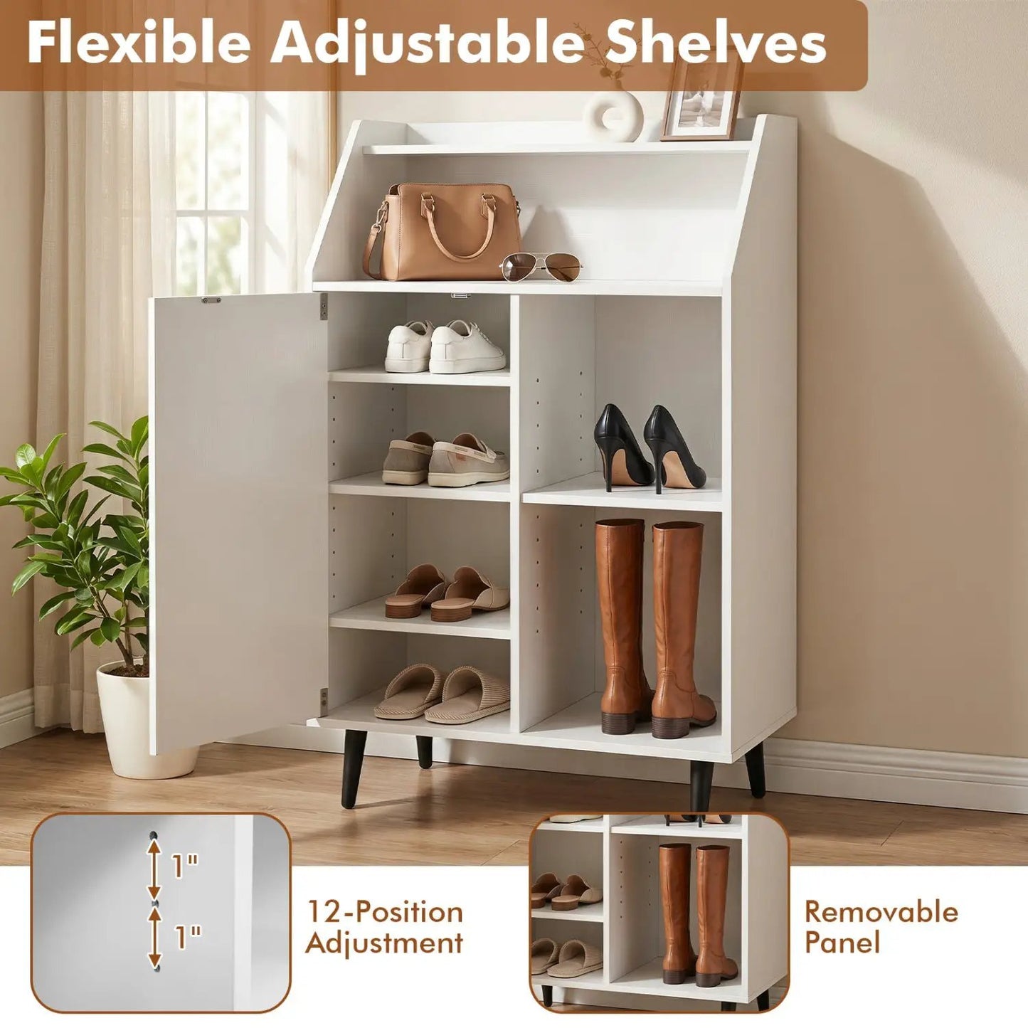 Shoe Storage Cabinet with Adjustable Shelves