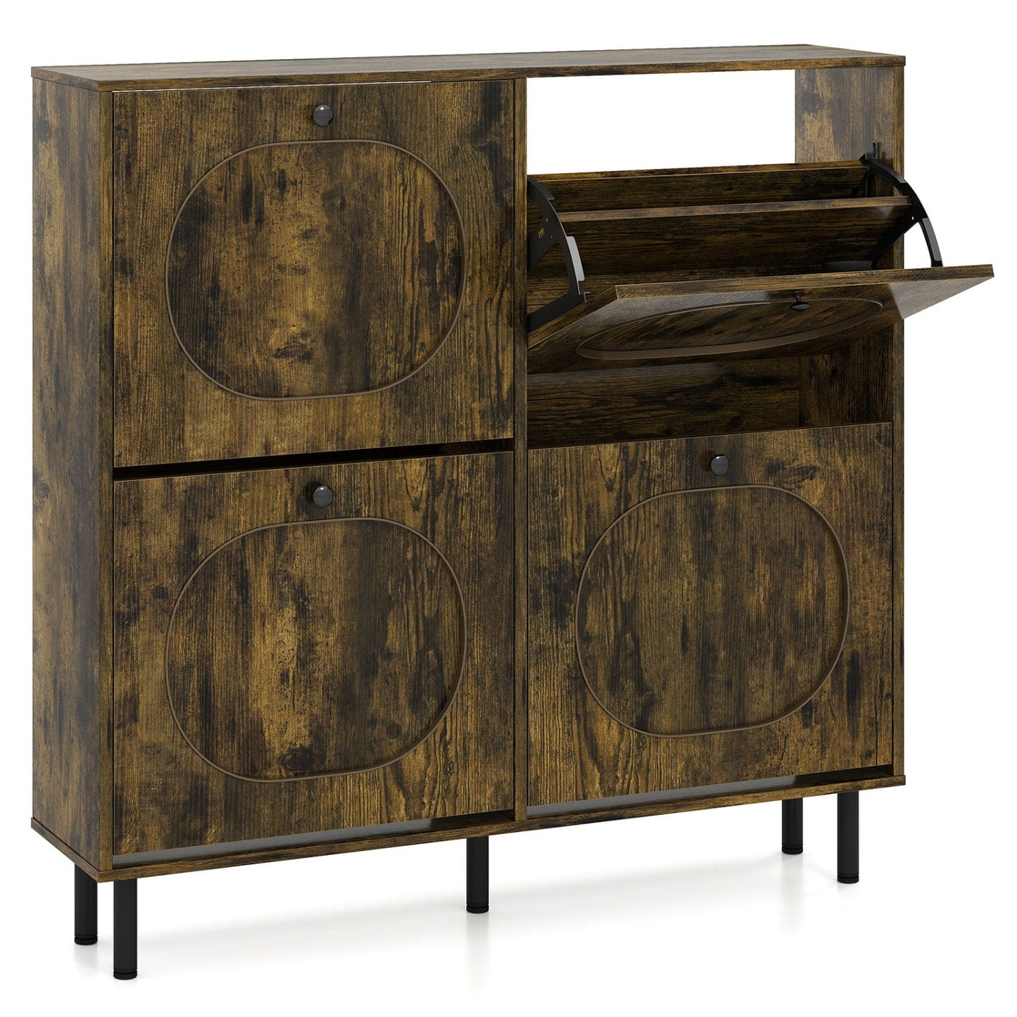 Shoe Storage Cabinet with 4 flip drawers in rustic brown wood, DirectDeals on Tampa Home & Garden Store