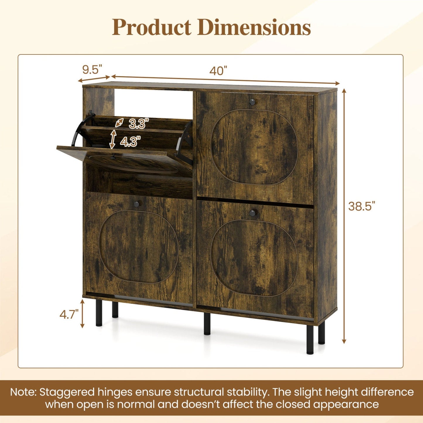 Shoe Storage Cabinet with 4 flip drawers in rustic brown wood by DirectDeals on Tampa Home & Garden Store