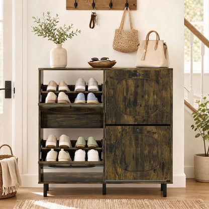 Shoe storage cabinet with 4 flip drawers by DirectDeals, rustic brown dark wood finish on Tampa Home & Garden Store