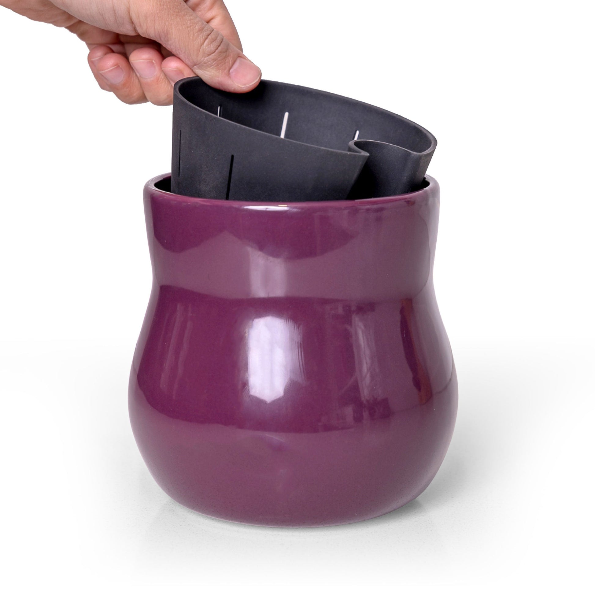 Ceramic Plant Pot with Rubber Liner violet purple; glossy pot with black inner liner on Tampa Home & Garden Store